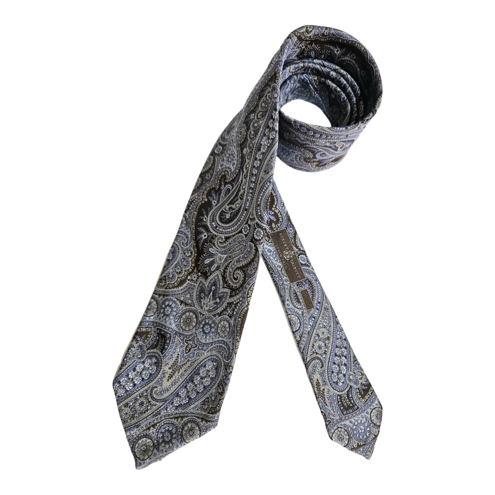 😍ROBERT TALBOTT 7FOLD UNTIPPED Gray/Blue Paisley Silk LUXURY Tie HANDMADE USA